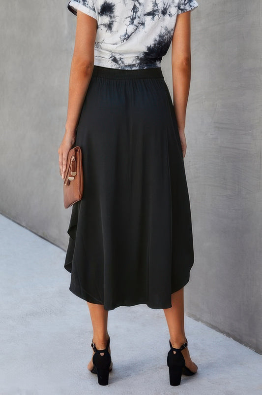 Shirred Waist Asymmetrical Hem Flared Skirt