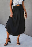 Shirred Waist Asymmetrical Hem Flared Skirt