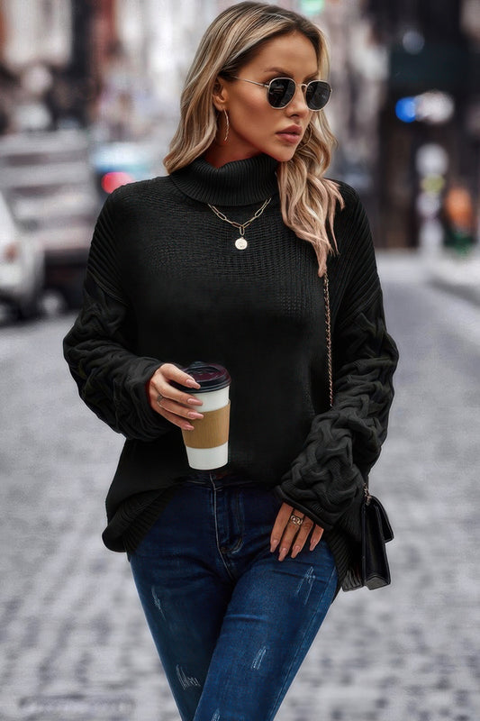 Knit Long Sleeve Turtleneck Relaxed Sweater