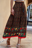 High Waist Drawstring Ruffled Floral Maxi Skirt