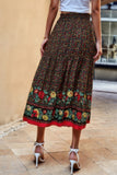 High Waist Drawstring Ruffled Floral Maxi Skirt