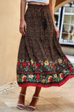 High Waist Drawstring Ruffled Floral Maxi Skirt