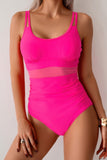Structured Square Neck Double Strap Mesh Swimsuit