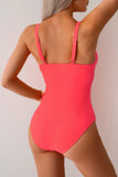 Solid One-Piece Strappy Ruched V Neck Swimsuit