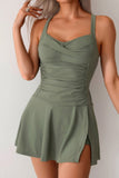Ruched Crossover One-Piece Sleeveless Swimwear