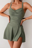 Ruched Crossover One-Piece Sleeveless Swimwear