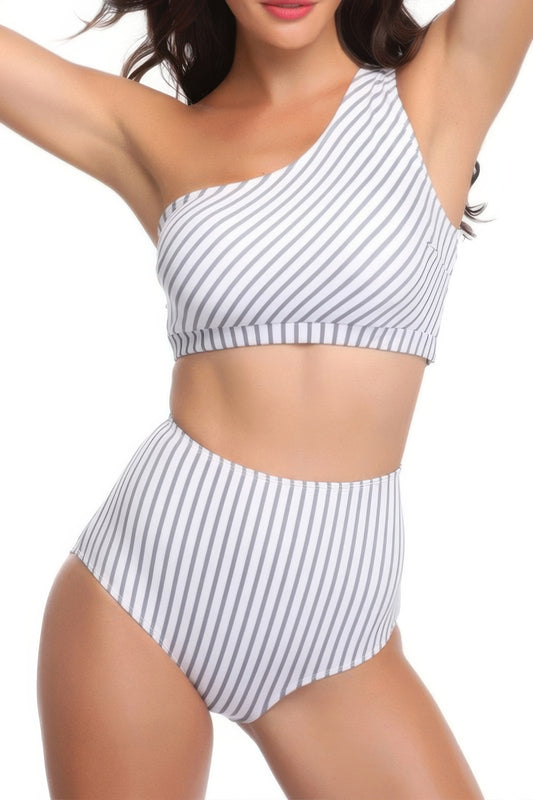 Chic Two-Piece Asymmetrical Neckline High-Cut Swimsuit