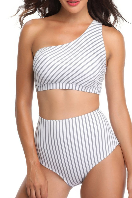 Chic Two-Piece Asymmetrical Neckline High-Cut Swimsuit