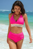 Halter Ruched Bikini Set with Sporty Elastic Band