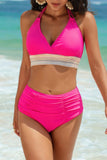 Halter Ruched Bikini Set with Sporty Elastic Band