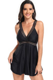 Lace-Trimmed V-Neck Striped Sleeveless Swimsuit