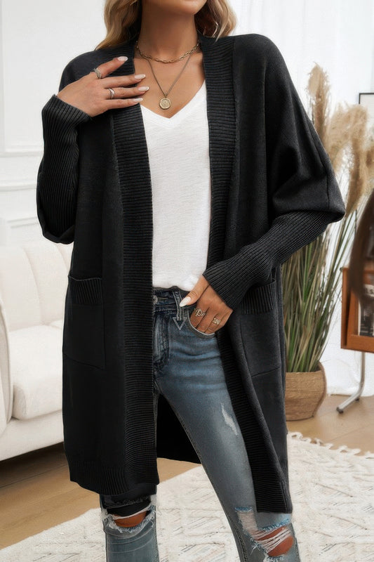 Knit Bishop Sleeve Cardigan with Pockets