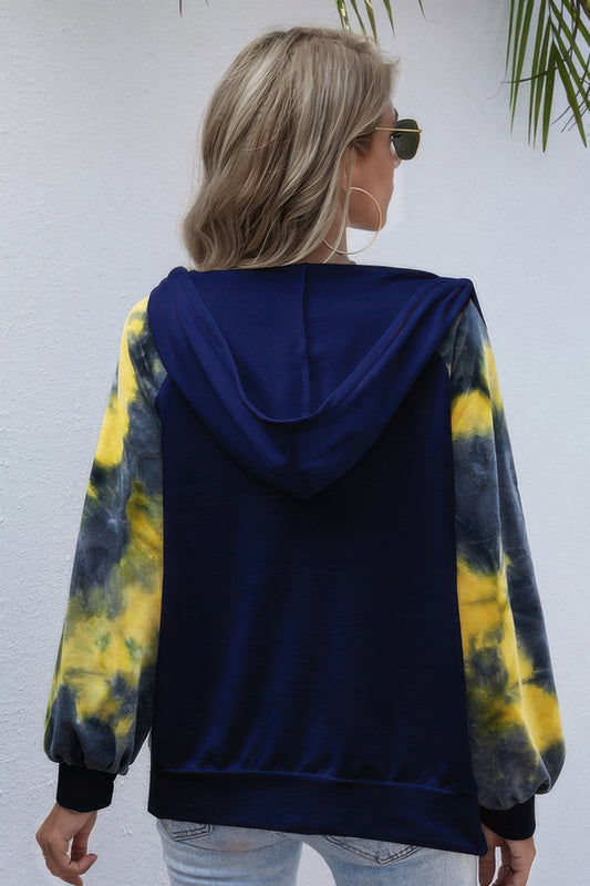 Vibrant Zip Front Tie-Dye Loose Fit Hoodie