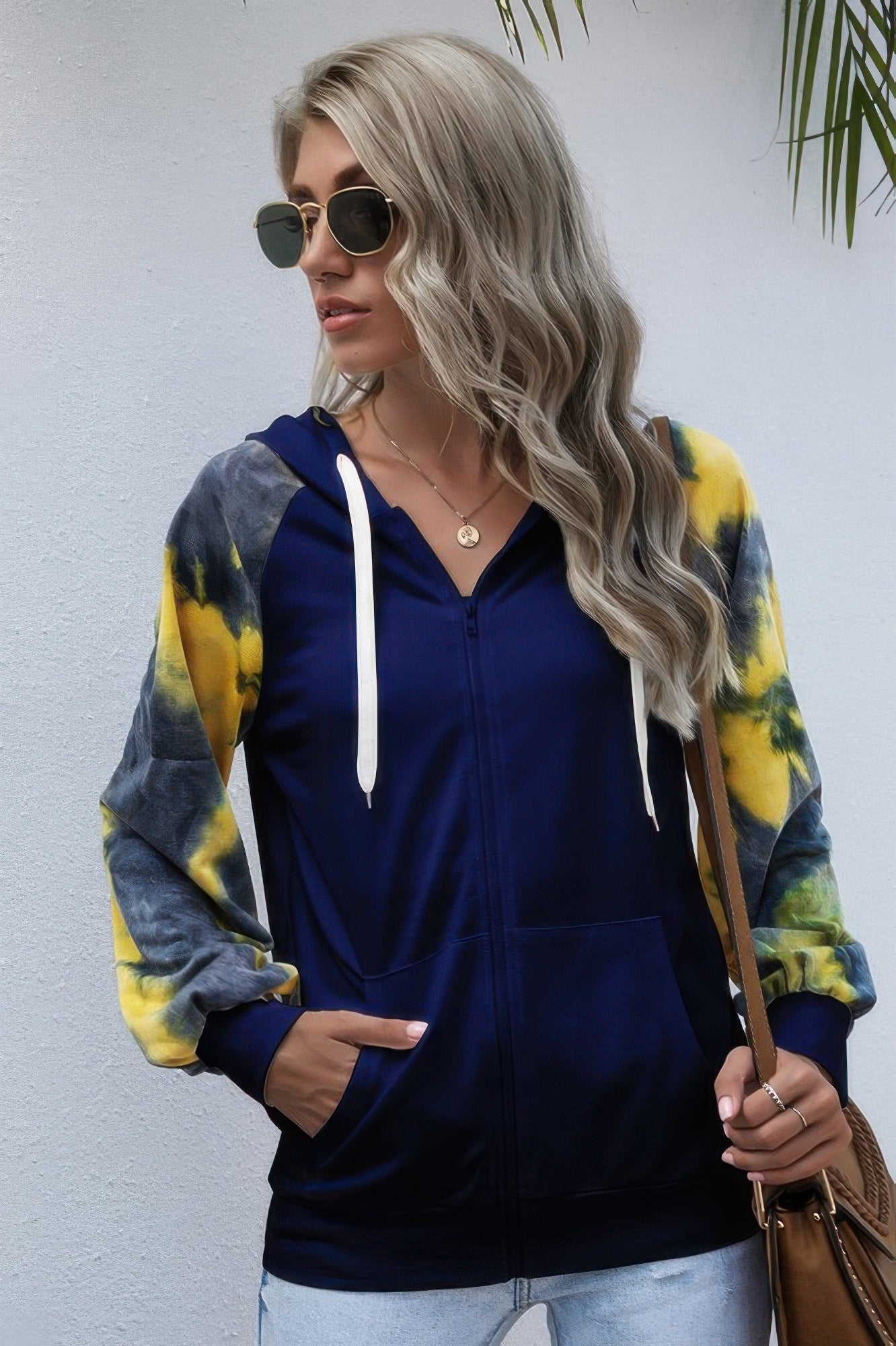 Vibrant Zip Front Tie-Dye Loose Fit Hoodie