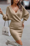 Tie-Back Guipure Lace Accent Slim Fit Sweater Dress