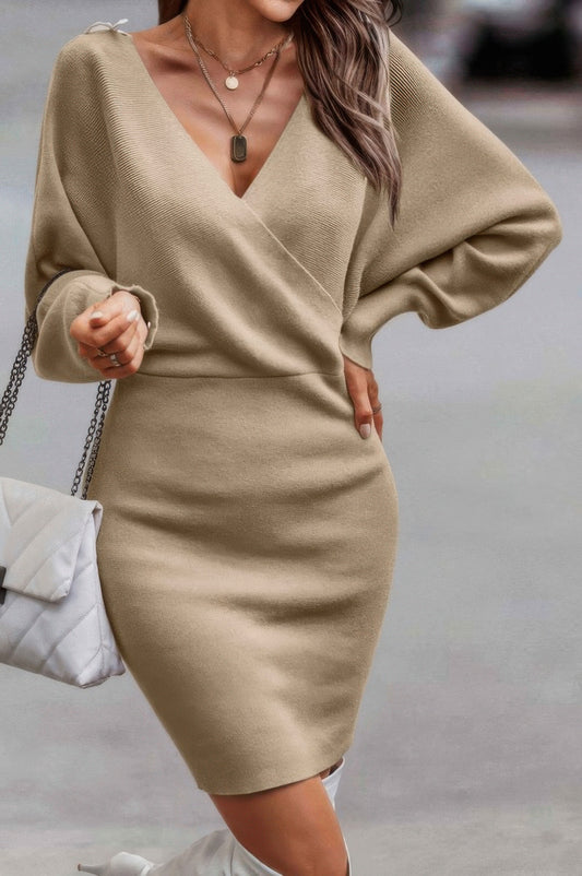 Tie-Back Guipure Lace Accent Slim Fit Sweater Dress