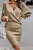 Tie-Back Guipure Lace Accent Slim Fit Sweater Dress