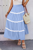 Waves Patterned Pleated Skirt with Stretch Waistband