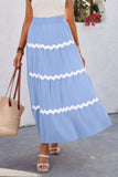 Waves Patterned Pleated Skirt with Stretch Waistband