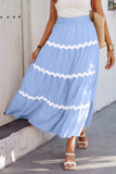 Waves Patterned Pleated Skirt with Stretch Waistband