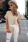 Lace Sleeve V-Neck Color Block Loose Fit Blouse