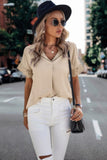 Lace Sleeve V-Neck Color Block Loose Fit Blouse