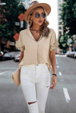 Lace Sleeve V-Neck Color Block Loose Fit Blouse