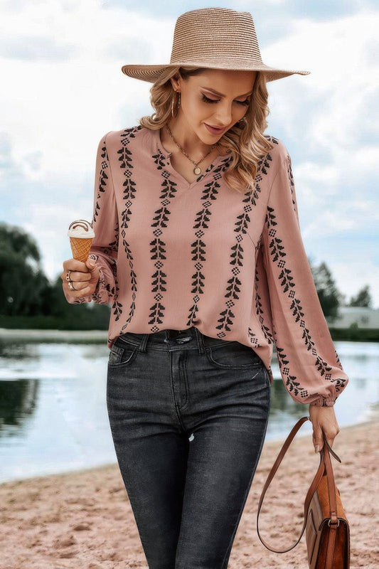 Graphic Stripe Loose-Fit V-Neck Top