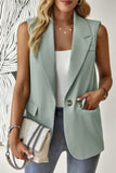 Sleeveless Button-Front Open Suit with Pockets