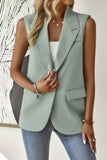 Sleeveless Button-Front Open Suit with Pockets