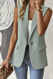Sleeveless Button-Front Open Suit with Pockets