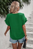 Button-Front V-Neck Blouse with Ruffle Sleeves
