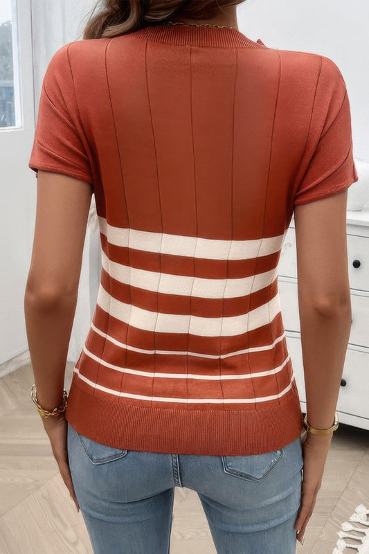 Striped Knit Round Neck Short Sleeve Tee