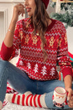 Festive Knit Holiday Print Round Neck Relaxed Fit Sweater