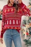 Festive Knit Holiday Print Round Neck Relaxed Fit Sweater