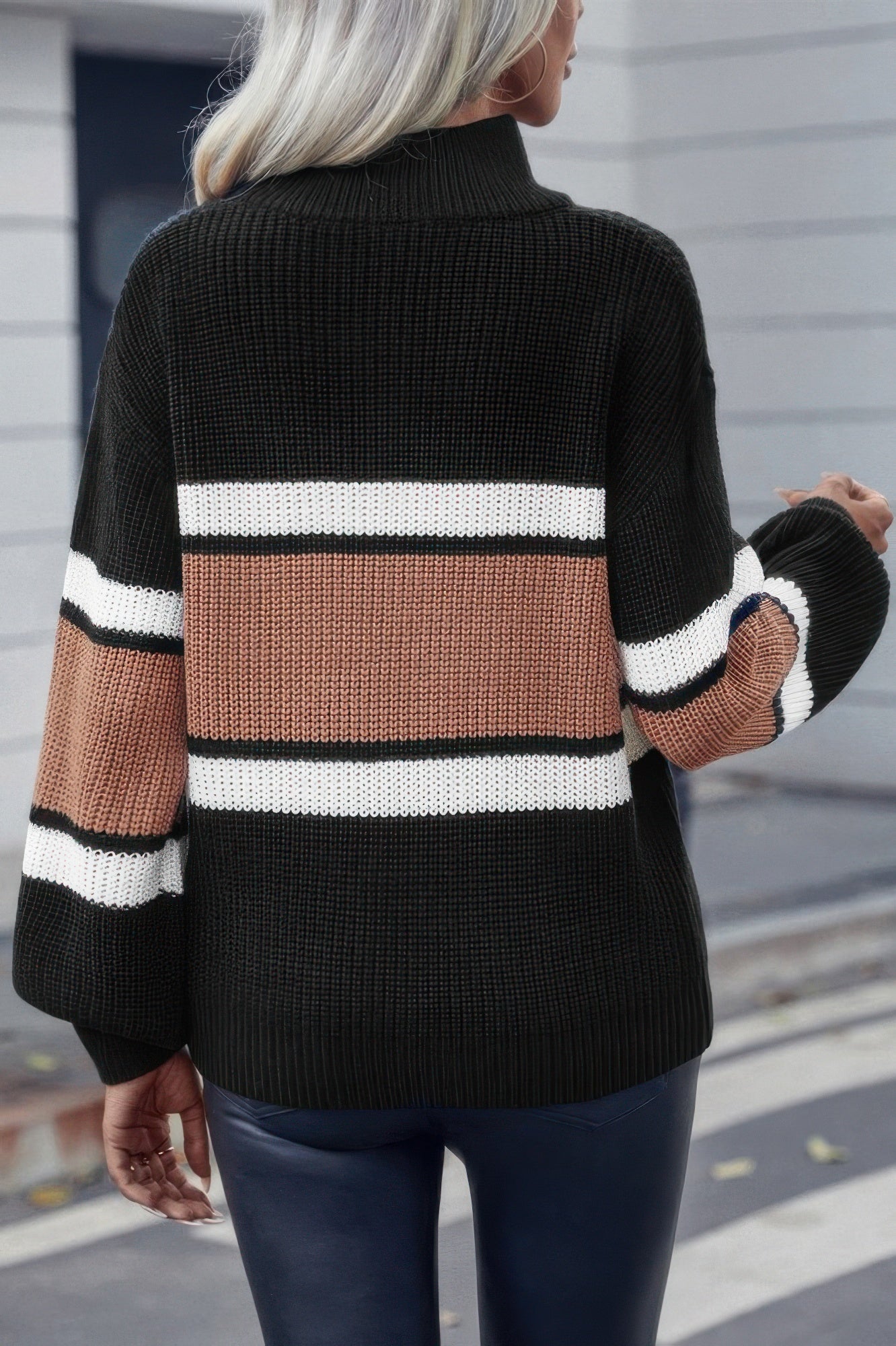 Half Zip Striped Knit Relaxed Fit Pullover