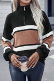 Half Zip Striped Knit Relaxed Fit Pullover