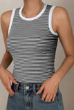 Striped White-Edged Cropped Fitted Cami Tank Top