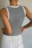 Striped White-Edged Cropped Fitted Cami Tank Top