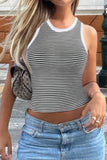 Striped White-Edged Cropped Fitted Cami Tank Top