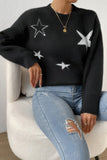Star Pattern V-Neck Relaxed Knit Sweater