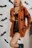 Festive Pumpkin Motif Long Sleeve Open Cardigan