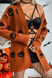 Festive Pumpkin Motif Long Sleeve Open Cardigan