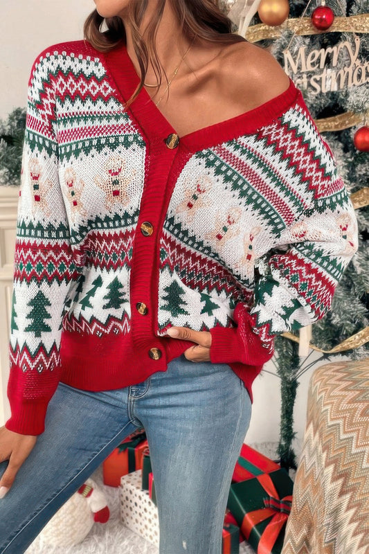 Festive Knit Button Down Relaxed Cardigan