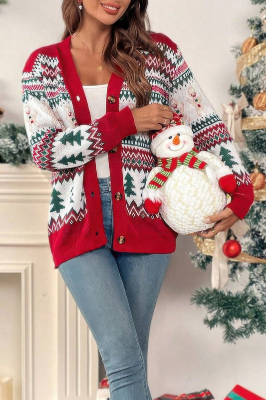 Festive Knit Button Down Relaxed Cardigan