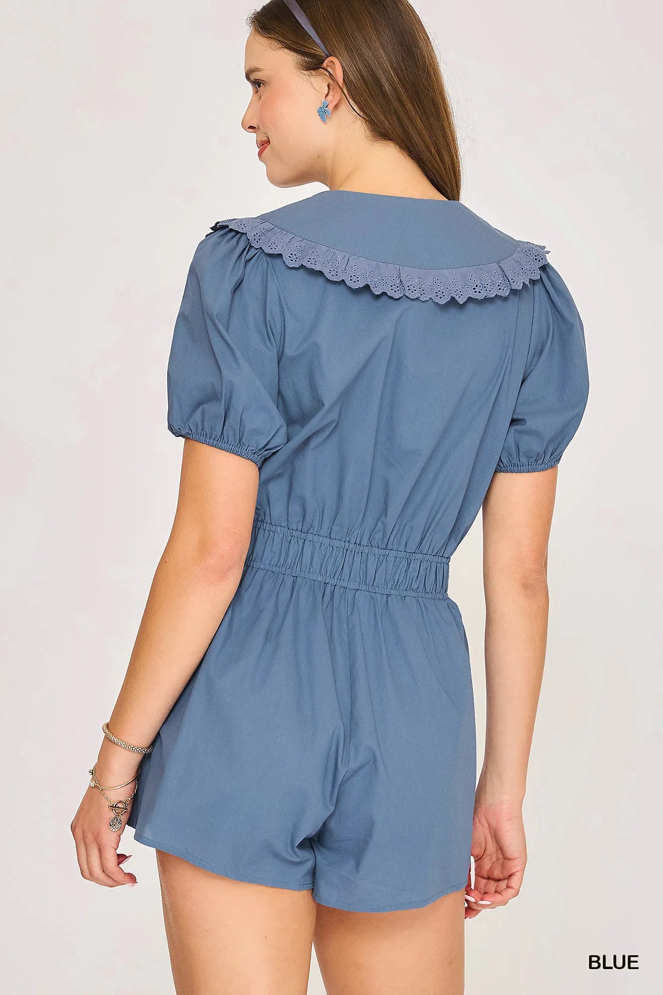 Collared Button-Front Short Sleeve Romper