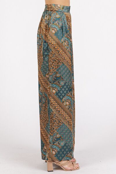 Mittoshop Paisley Patchwork Print Satin Wide Leg Pants