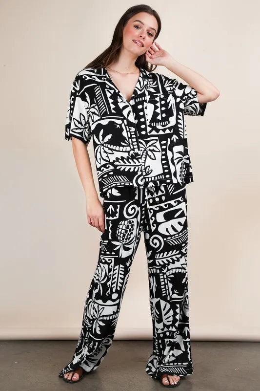 Printed Casual Wide Leg Resort Pants