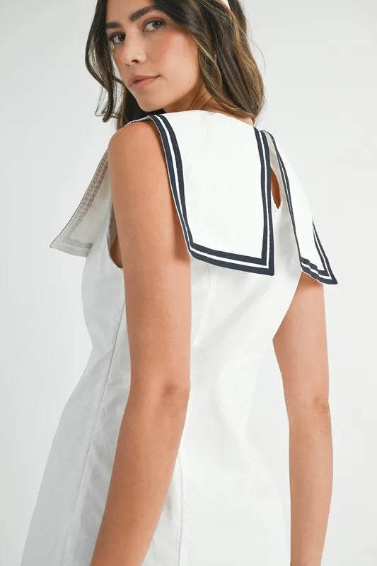 Contrast Piping Square Sailor Collar Mini Dress