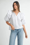 Stripe Ruffle Shoulder Puff Sleeve Blouse